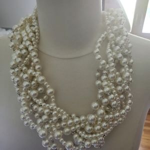 Silver and pearl necklace & earring set